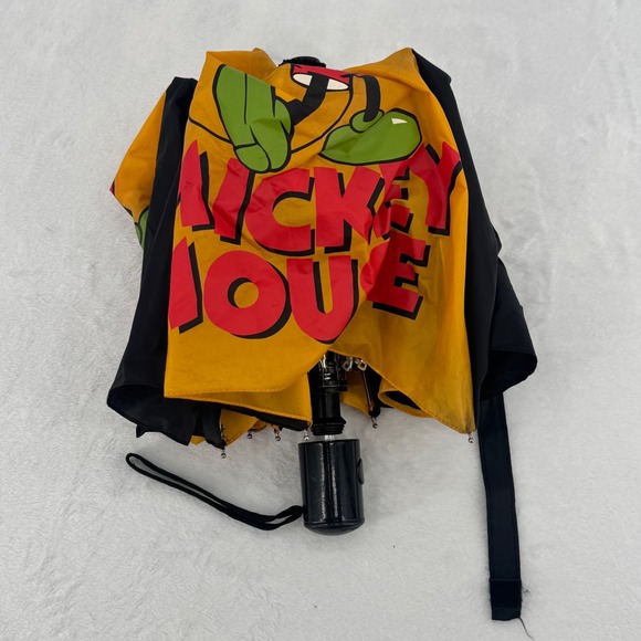 Disney Accessories - Vintage 1990s Disney Mickey Mouse Yellow & Black Umbrella Retro Classic Graphic